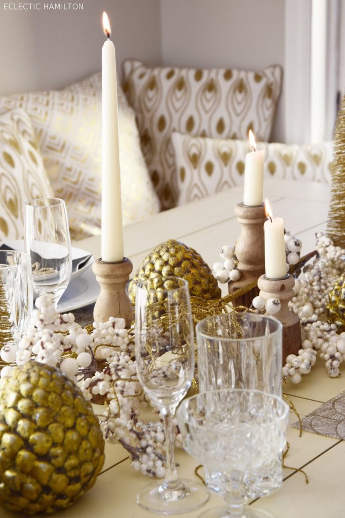 Tischdeko für Silvester in Gold, Tischdekoration Glänzende Dekoration Tisch Feiern Dekoidee