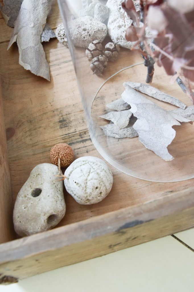 Dekoidee mit Fundstücken aus dem Urlaub: Muscheln, Steine, Sand, Äste und mehr. Deko, Dekoration, Urlaubserinnerungen