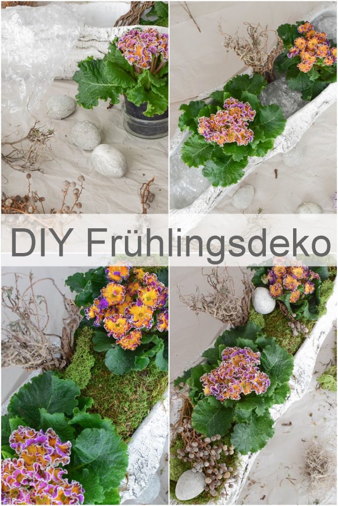 DIY Frühlingsdeko mit Primel und Moos. Natürliche Deko für den Frühling. Dekoidee