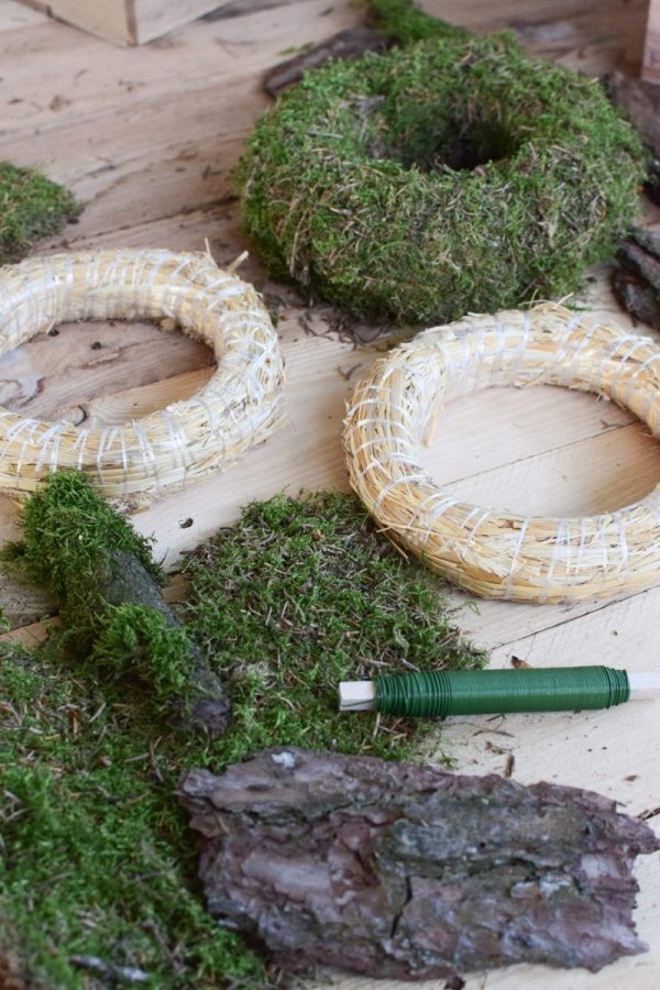 Kreativ Set Mooskränze binden mit Stroh-Rohling, Moos, Bindedraht, DIY Mini-Kränze
