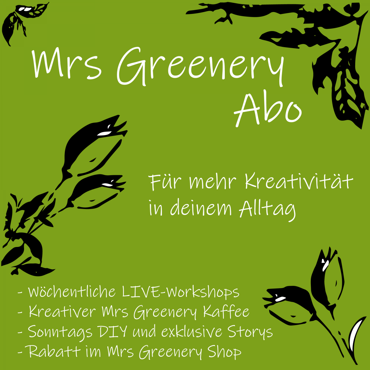 Mit dem Mrs Greenery Abo holst du dir die geballte Ladung an Kreativität mit Naturmaterialien auf dein Smartphone. Live Online Workshops, DIY, Ratgeber, Tipps, Deko mit Naturmaterialien Kreativ Online Kurs
