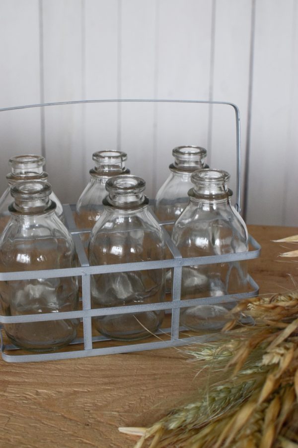 Mini Flaschen im Metallkörbchen Metallgestell Deko für Trockenblumen Aufbewahurng Deko Vase Dekoidee