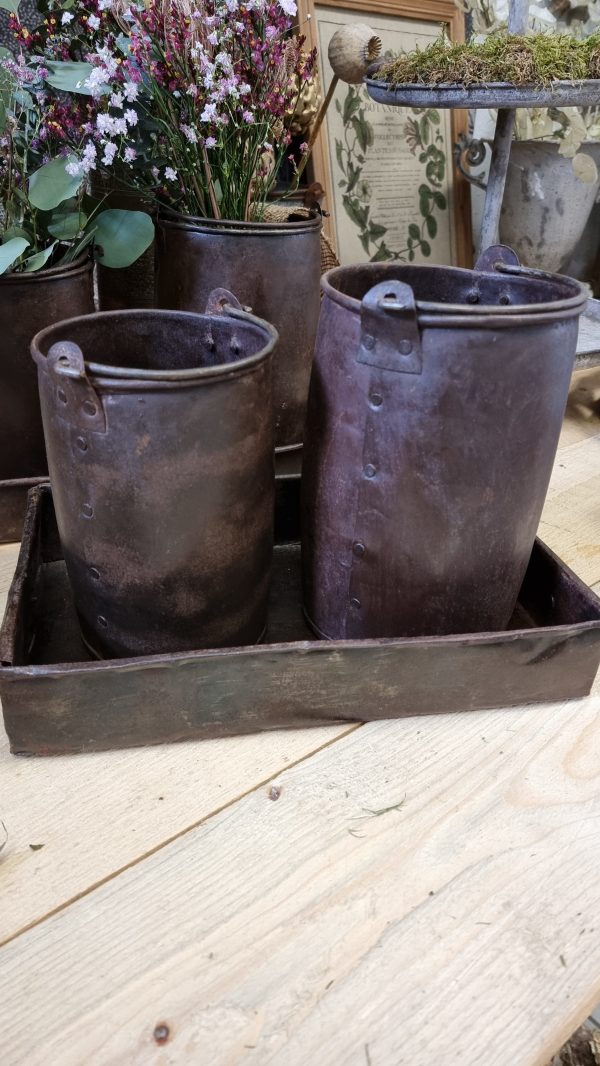 Antiker Metalltopf mit Henkel Eimer Vase Schale braun im Vintage Look im Mrs Greenery Shop bestellen kaufen