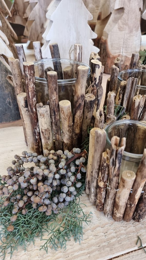 Windlicht Glas Holz Treibholz Vase Holzdeko im Mrs Greenery Shop bestellen kaufen
