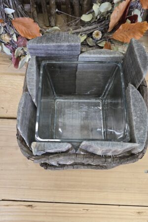 Holz-Vase Aged Wood mit Glaseinsatz – Bild 3