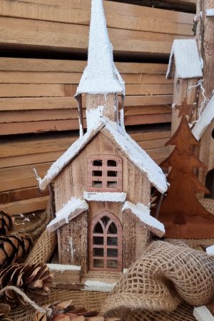 Weihnachtshaus mit LED Batterien Weihnachtkapelle Weihnachtsdeko Winterdeko Holzhaus Deko im Mrs Greenery Shop bestellen kaufen