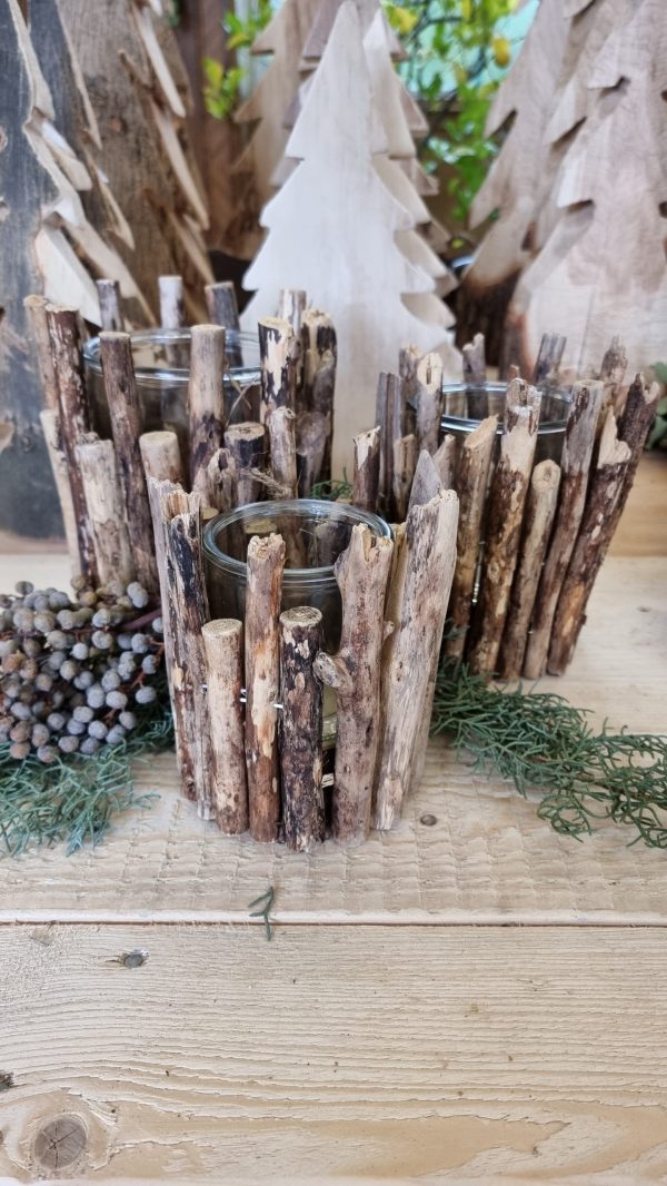 Windlicht Glas Holz Treibholz Vase Holzdeko im Mrs Greenery Shop bestellen kaufen
