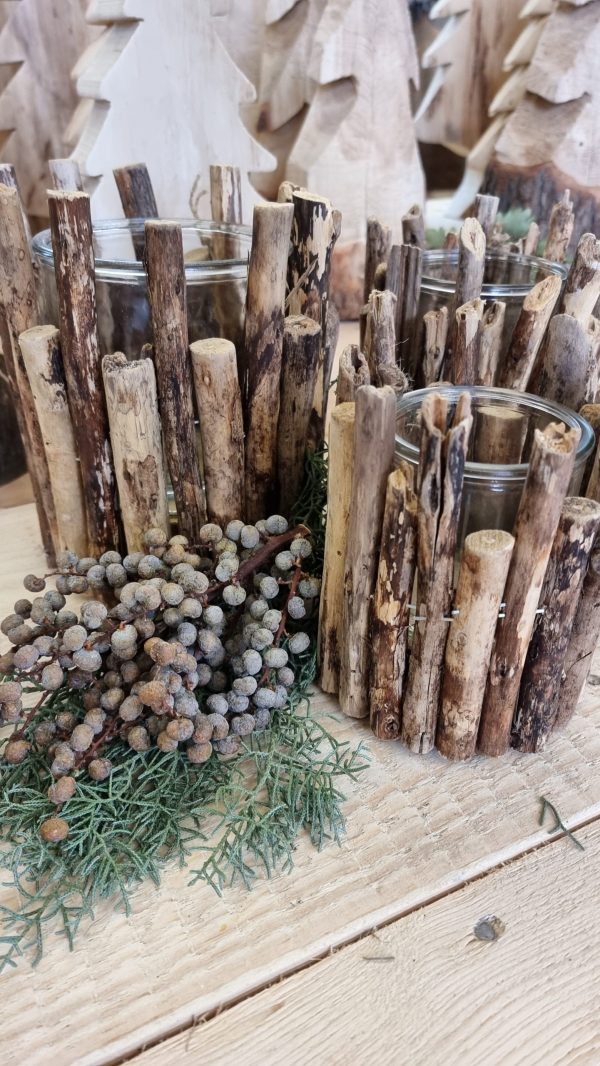 Windlicht Glas Holz Treibholz Vase Holzdeko im Mrs Greenery Shop bestellen kaufen