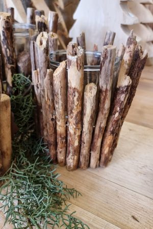 Windlicht Glas Holz Treibholz Vase Holzdeko im Mrs Greenery Shop bestellen kaufen