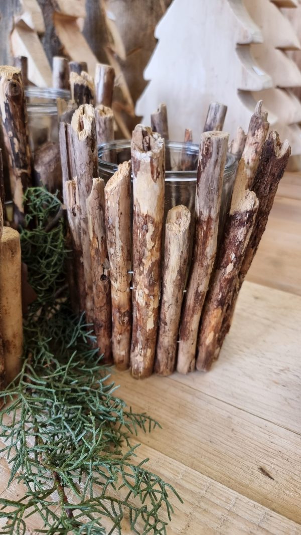 Windlicht Glas Holz Treibholz Vase Holzdeko im Mrs Greenery Shop bestellen kaufen