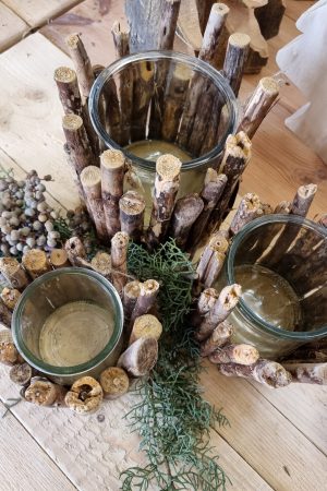 Windlicht Glas Holz Treibholz Vase Holzdeko im Mrs Greenery Shop bestellen kaufen