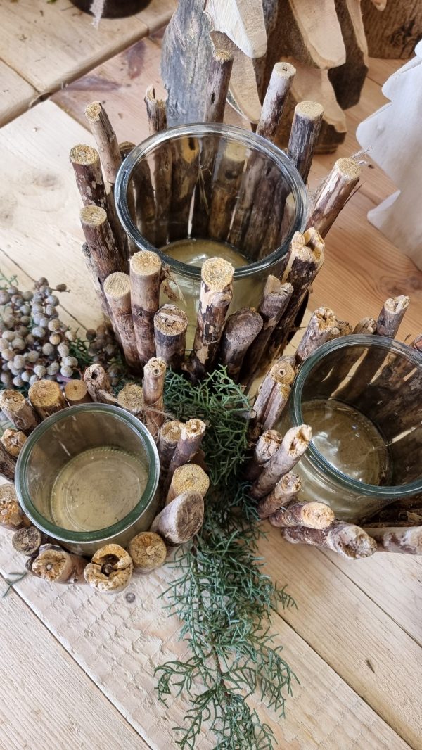 Windlicht Glas Holz Treibholz Vase Holzdeko im Mrs Greenery Shop bestellen kaufen