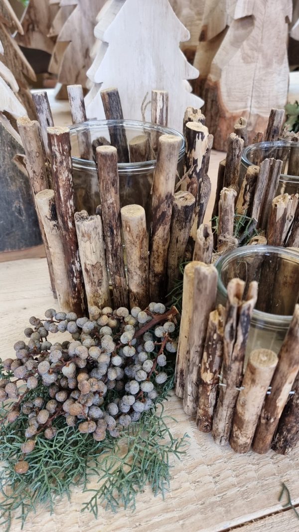 Windlicht Glas Holz Treibholz Vase Holzdeko im Mrs Greenery Shop bestellen kaufen