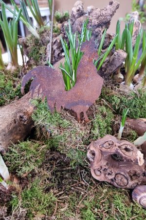 Metallstecker Gockel Hahn Henne Roststecker Rostdeko Osterdeko Frühlingsdeko Dekoidee im Mrs Greenery Shop bestellen kaufen