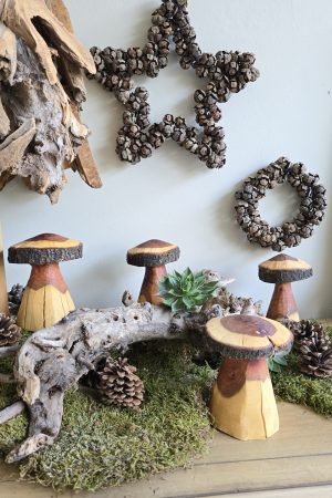 Herbstdeko Naturdeko Herbst Deko Zapfen Pilze Holzpilze handarbeit Holz Holzdeko Kranz Zapfen Beeren Stern im Mrs Greenery Shop bestellen kaufen