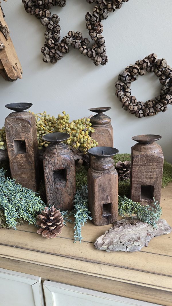 Kerzenständer kerzenhalter antik vintage holz holzkerzenständer deko holzdeko im mrs greenery shop bestellen kaufen
