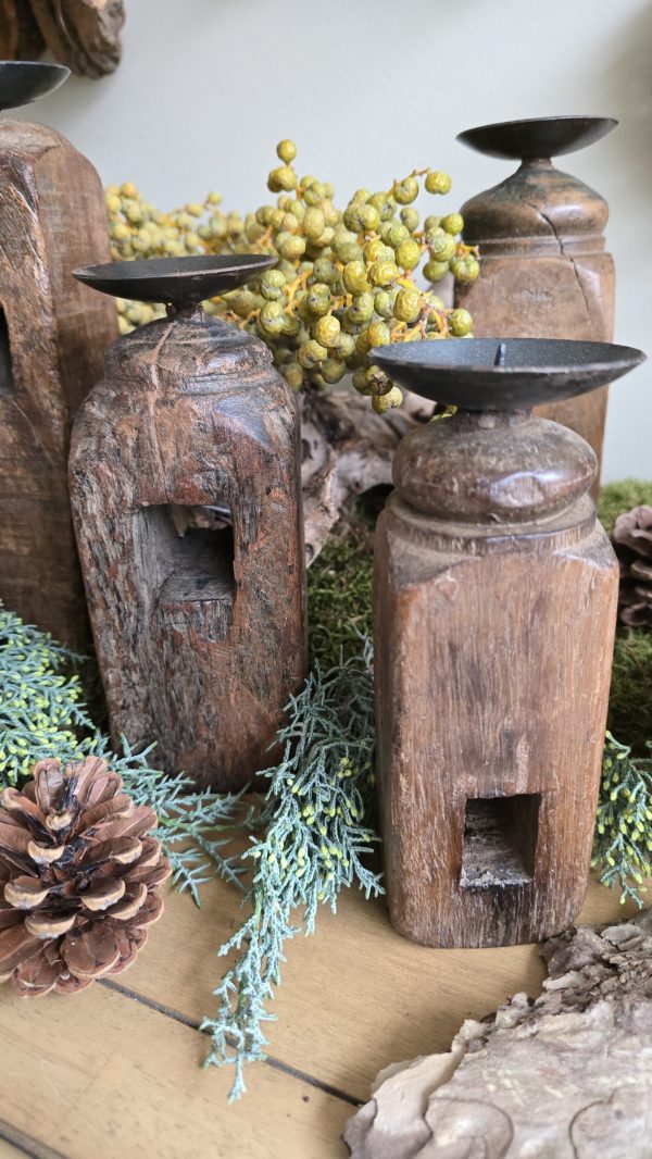 Kerzenständer kerzenhalter antik vintage holz holzkerzenständer deko holzdeko im mrs greenery shop bestellen kaufen