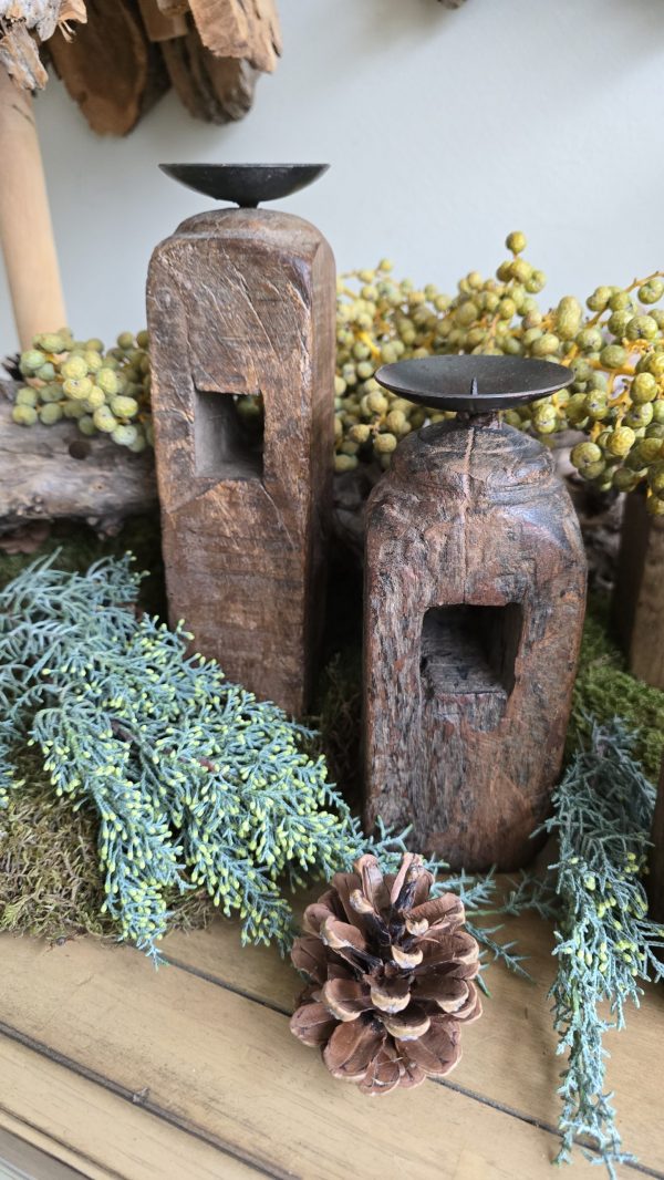 Kerzenständer kerzenhalter antik vintage holz holzkerzenständer deko holzdeko im mrs greenery shop bestellen kaufen