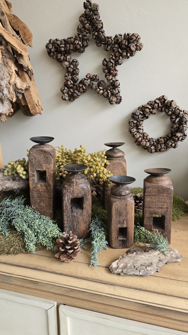 Kerzenständer kerzenhalter antik vintage holz holzkerzenständer deko holzdeko im mrs greenery shop bestellen kaufen