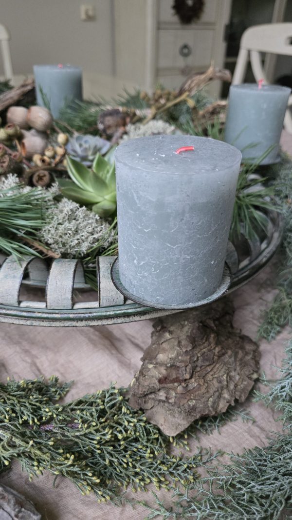 Stumpenkerze Kerze Advent Adventskranz grün grau creme weiss taupe mrs greenery shop bestellen kaufen Kerze Kerzen