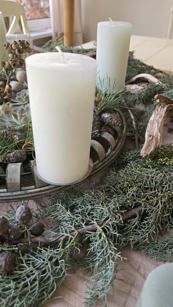 Stumpenkerze Kerze Advent Adventskranz grün grau creme weiss taupe mrs greenery shop bestellen kaufen Kerze Kerzen