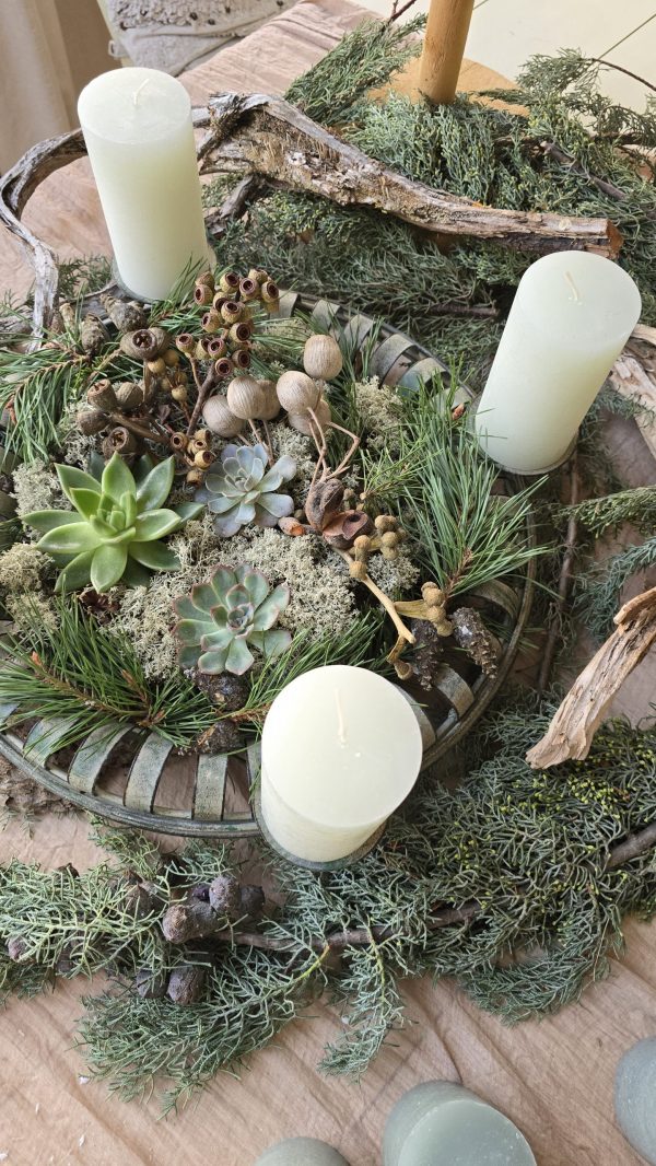 Stumpenkerze Kerze Advent Adventskranz grün grau creme weiss taupe mrs greenery shop bestellen kaufen Kerze Kerzen