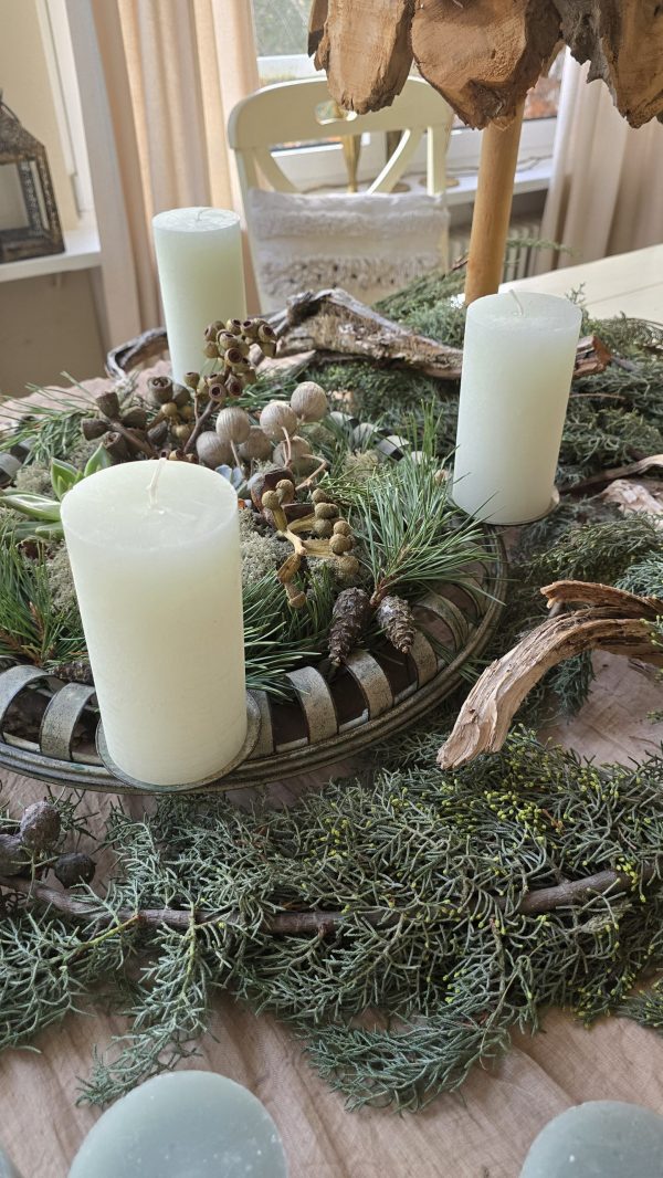 Stumpenkerze Kerze Advent Adventskranz grün grau creme weiss taupe mrs greenery shop bestellen kaufen Kerze Kerzen