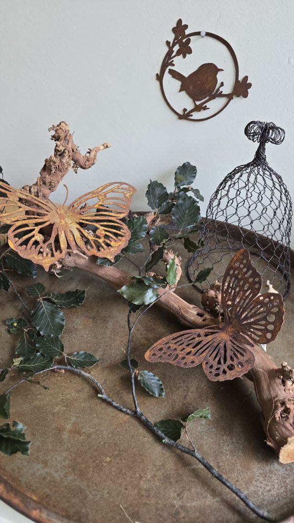Rebenast Ast Zweig Rebe Holzast dekoast gloche glocke drahtglocke deko naturdeko im mrs greenery Shop bestellen kaufen rost schmetterling