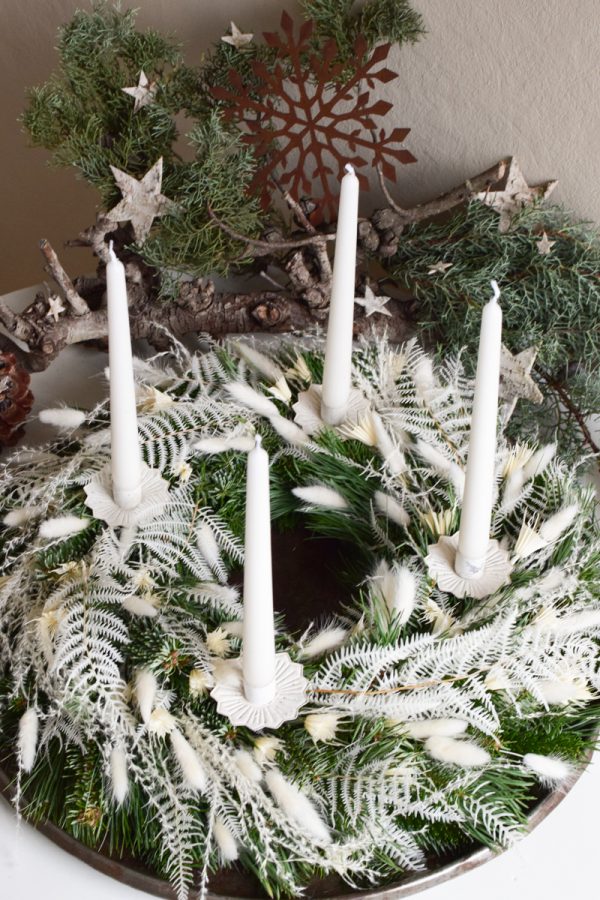 DIY Kreativ-Set Adventskranz Kranz Kränze selberbinden Advent Wintertraum Trockenblumen weiß Wintergrün im Mrs Greenery Shop bestellen Greenery Adventskränze bio
