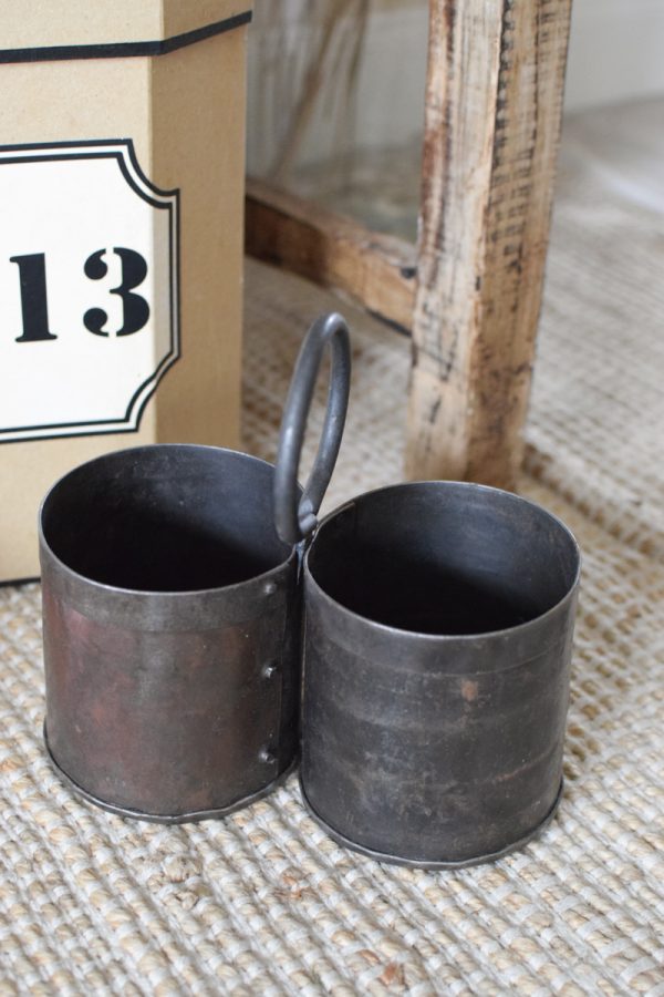 Antike Pflanztöpfe Becher aus Metall Einzelstücke Vintage Mrs Greenery Shop