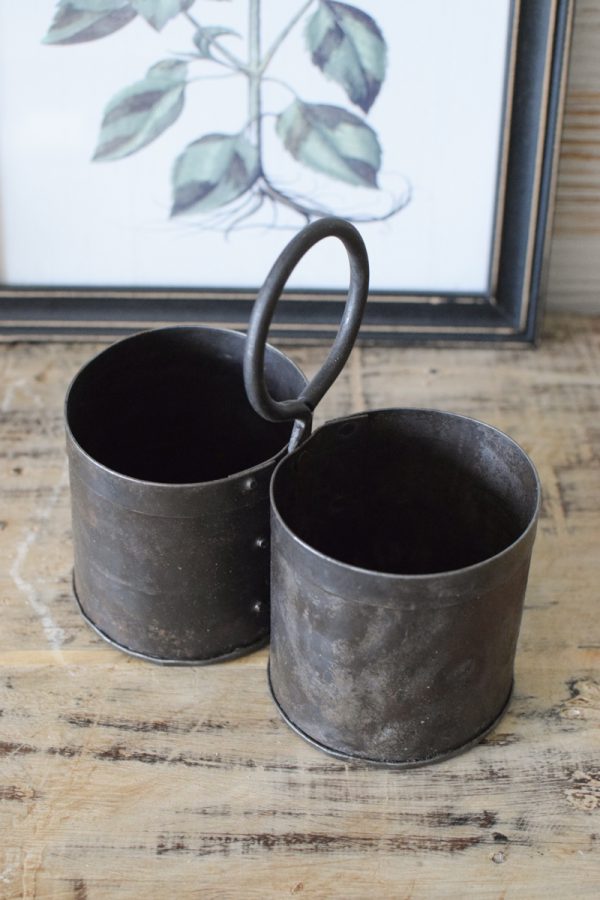 Antike Pflanztöpfe Becher aus Metall Einzelstücke Vintage Mrs Greenery Shop
