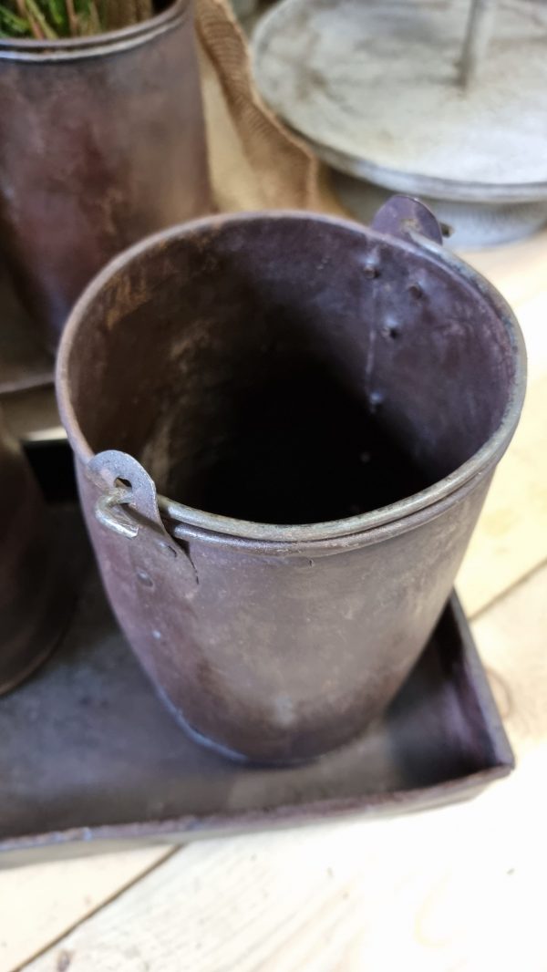 Antiker Metalltopf mit Henkel Eimer Vase Schale braun im Vintage Look im Mrs Greenery Shop bestellen kaufen