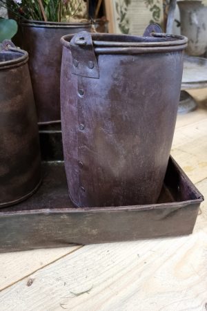 Antiker Metalltopf mit Henkel Eimer Vase Schale braun im Vintage Look im Mrs Greenery Shop bestellen kaufen