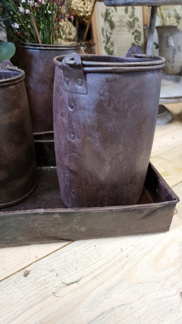 Antiker Metalltopf mit Henkel Eimer Vase Schale braun im Vintage Look im Mrs Greenery Shop bestellen kaufen