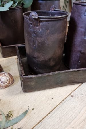 Antiker Metalltopf mit Henkel Eimer Vase Schale braun im Vintage Look im Mrs Greenery Shop bestellen kaufen
