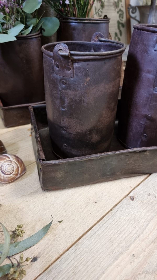 Antiker Metalltopf mit Henkel Eimer Vase Schale braun im Vintage Look im Mrs Greenery Shop bestellen kaufen