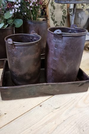 Antiker Metalltopf mit Henkel Eimer Vase Schale braun im Vintage Look im Mrs Greenery Shop bestellen kaufen