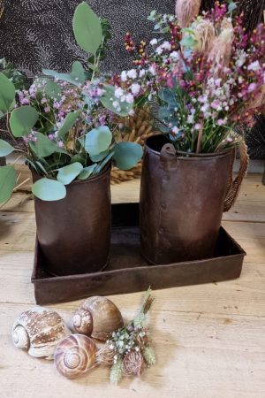 Antiker Metalltopf mit Henkel Eimer Vase Schale braun im Vintage Look im Mrs Greenery Shop bestellen kaufen