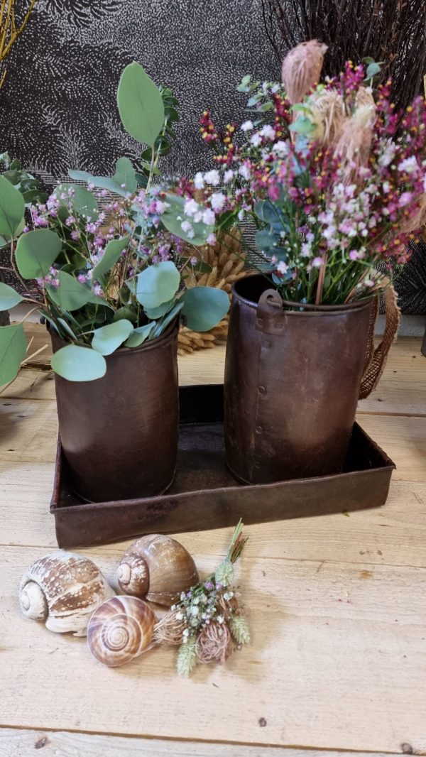 Antiker Metalltopf mit Henkel Eimer Vase Schale braun im Vintage Look im Mrs Greenery Shop bestellen kaufen