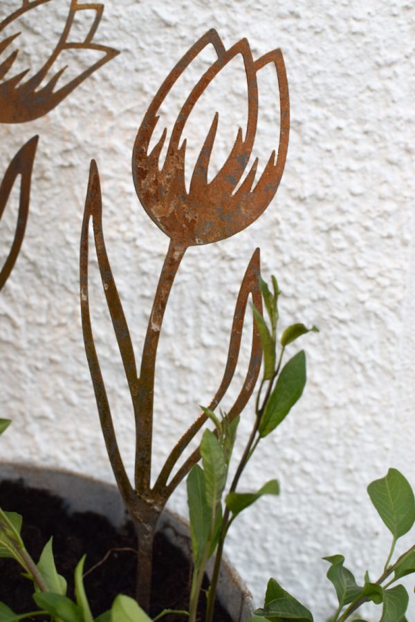 Metallstecker Blumenstecker rostig Dekostecker Blumen Rost für deine Deko im Blumentopf und Beet im Mrs Greenery Shop bestellen kaufen