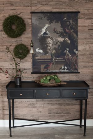 Herbstdeko mit Naturmaterialien. Wandbild Fertigkränze Deko Dekoidee Sideboard Deko Herbstlich dekorieren Cucumis Hagebutten Asparagus Kranz