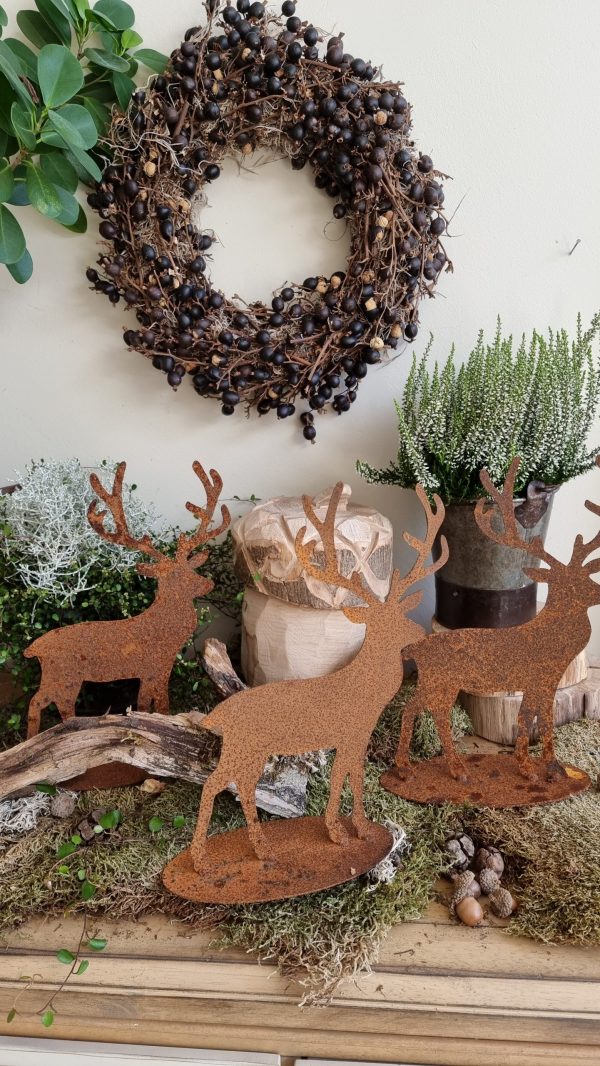 Herbstdeko Weihnachtsdeko Rostdeko Rosthirsch Metalldeko Hirsch Dekoidee Kranz Kränze herbstlich dekorieren im Mrs Greenery Shop bestellen kaufen