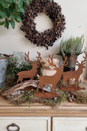 Herbstdeko Weihnachtsdeko Rostdeko Rosthirsch Metalldeko Hirsch Dekoidee Kranz Kränze herbstlich dekorieren im Mrs Greenery Shop bestellen kaufen