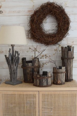 Holz Vase Übertopf aus Holz Treibholz Naturtopf Schale Vase Farnwurzelkranz fertig gebunden aus Farnwurzeln Fertigkranz Kranz Kränze Naturkranz im Mrs Greenery Shop bestellen