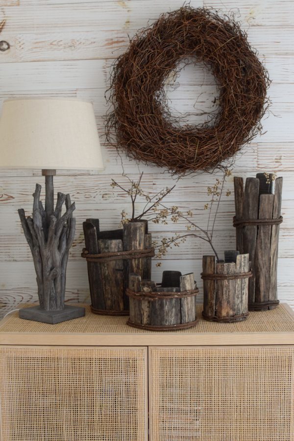 Holz Vase Übertopf aus Holz Treibholz Naturtopf Schale Vase Farnwurzelkranz fertig gebunden aus Farnwurzeln Fertigkranz Kranz Kränze Naturkranz im Mrs Greenery Shop bestellen