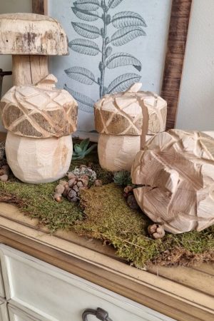 Holzdeko Eichel Dekoidee Naturdeko Pilz handarbeit Dekoeichel Dekopilz Herbstdeko Winterdeko im Mrs Greenery Shop bestellen kaufen