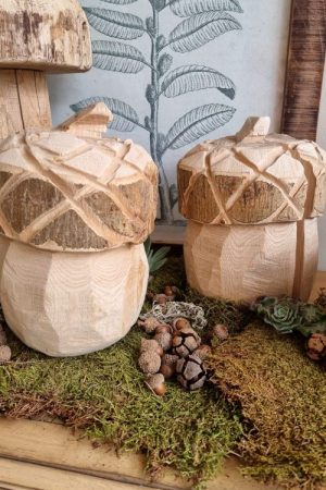 Holzdeko Eichel Dekoidee Naturdeko Pilz handarbeit Dekoeichel Dekopilz Herbstdeko Winterdeko im Mrs Greenery Shop bestellen kaufen
