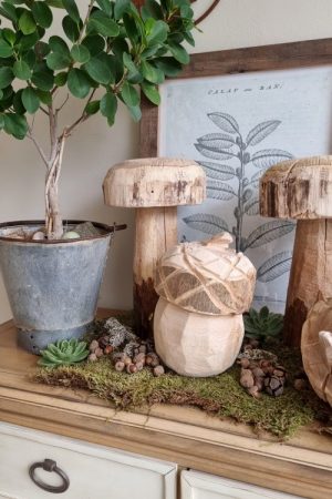 Holzdeko Eichel Dekoidee Naturdeko Pilz handarbeit Dekoeichel Dekopilz Herbstdeko Winterdeko im Mrs Greenery Shop bestellen kaufen