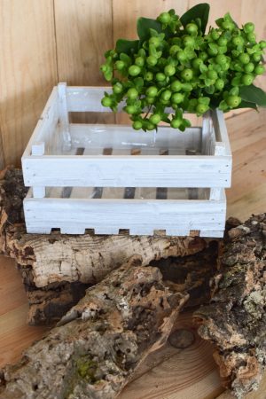 Holzkiste weiß mit Plastikeinsatz für deine Naturdeko-Ideen. Deko Dekoration Kiste im Mrs Greenery Shop bestellen