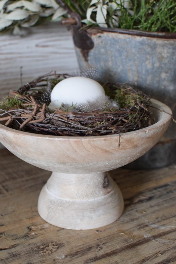 Holzschale mit Fuß Fuss. Schale aus Holz Natur Naturholz Dekoschale Dekoidee im Mrs Greenery Shop bestellen Osterdeko Osternest Osteridee Ostereier